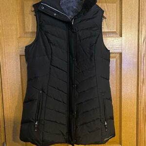Eddie Bauer fur lined Women's Black Puffer Vest